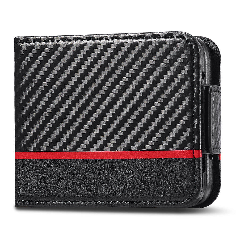LC.IMEEKE Leather Phone Case for Samsung Galaxy Z Flip4 5G , Carbon Fiber Texture Card Slot Cover - Horizontal Stripe