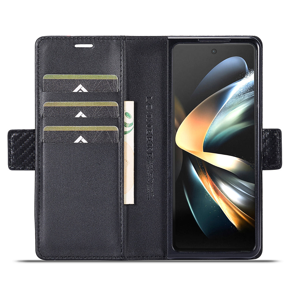 Uniqkart For Samsung Galaxy Z Fold3 5G Carbon Fiber Texture Phone Leather Case Wallet Stand Cover - Vertical Stripe