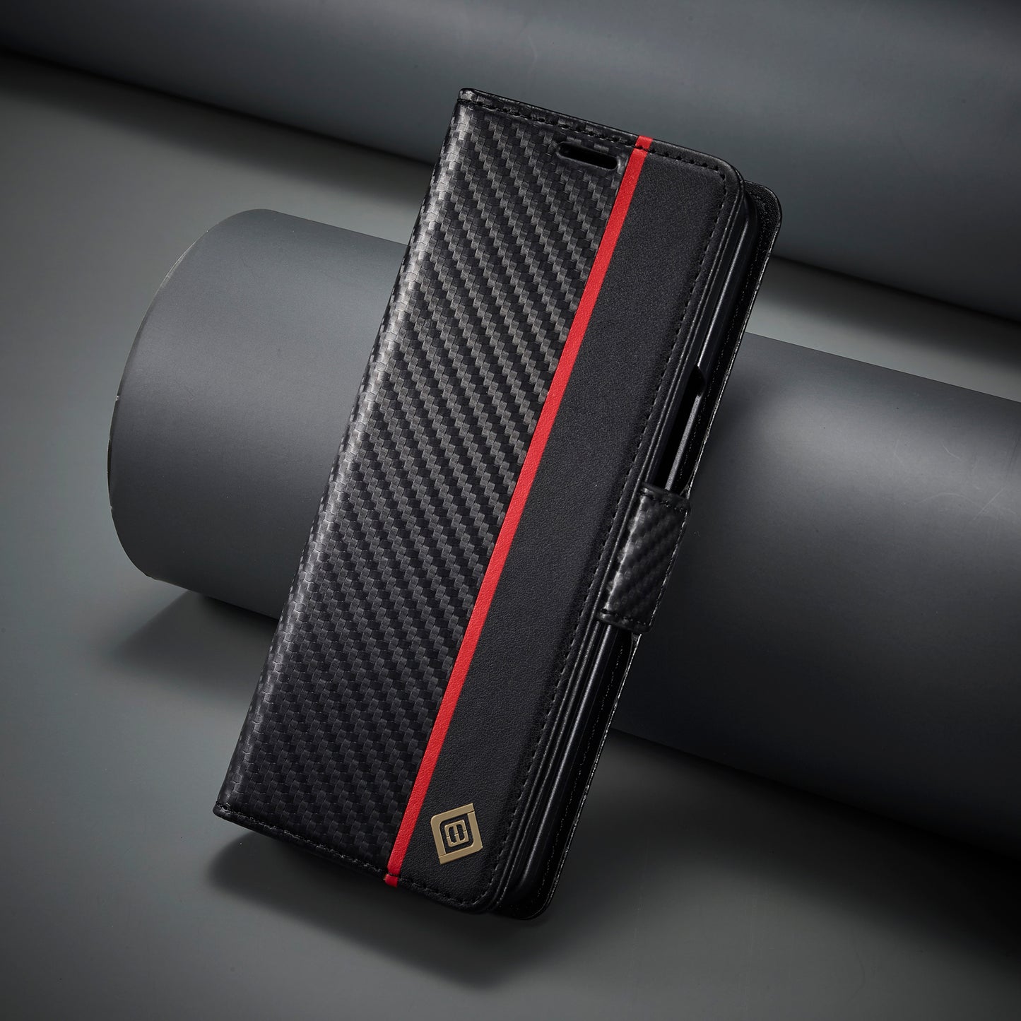 Uniqkart For Samsung Galaxy Z Fold3 5G Carbon Fiber Texture Phone Leather Case Wallet Stand Cover - Vertical Stripe