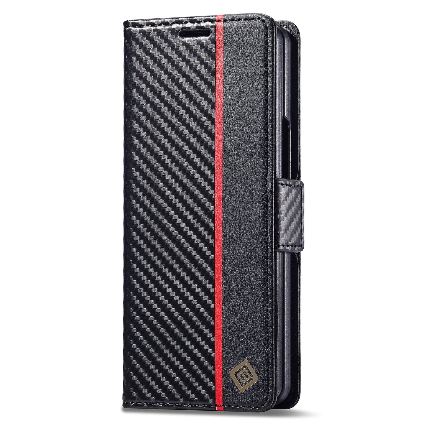 Uniqkart For Samsung Galaxy Z Fold3 5G Carbon Fiber Texture Phone Leather Case Wallet Stand Cover - Vertical Stripe