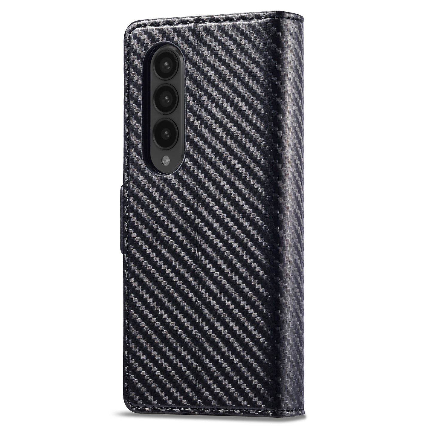 Uniqkart For Samsung Galaxy Z Fold3 5G Carbon Fiber Texture Phone Leather Case Wallet Stand Cover - Vertical Stripe