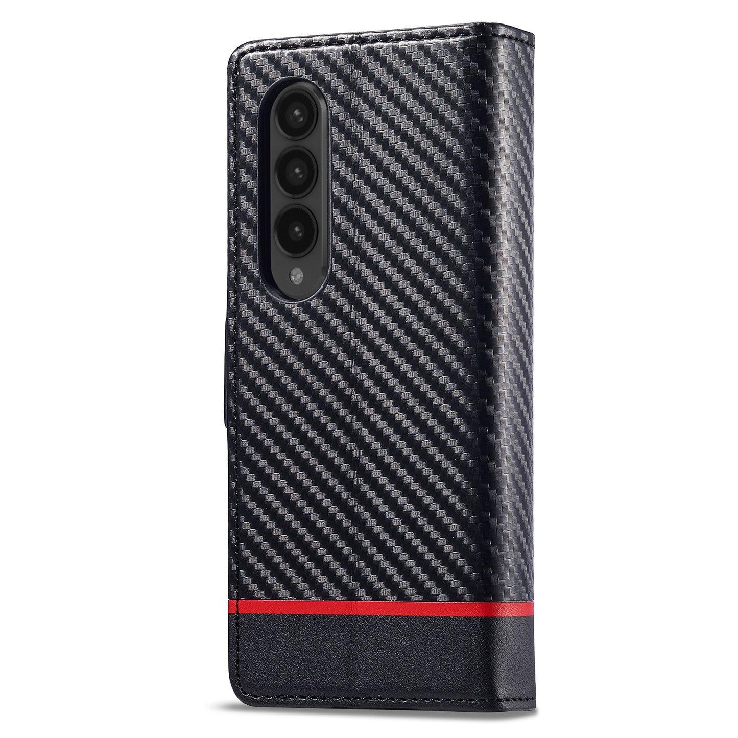 Uniqkart For Samsung Galaxy Z Fold3 5G Carbon Fiber Texture Phone Leather Case Wallet Stand Cover - Horizontal Stripe