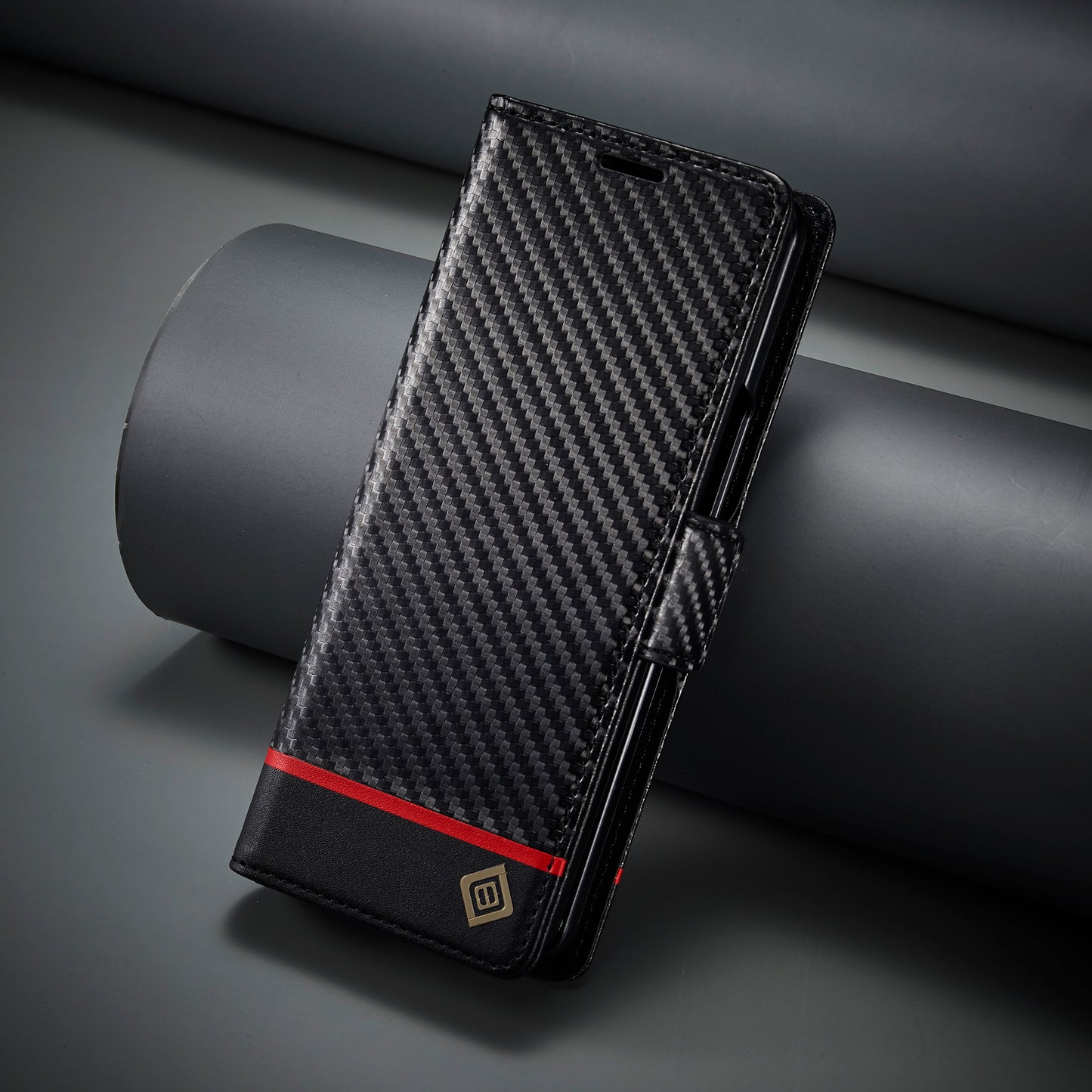 Uniqkart For Samsung Galaxy Z Fold5 5G Phone Leather 
Cover Carbon Fiber Texture Stand Wallet Case - Horizontal Stripe