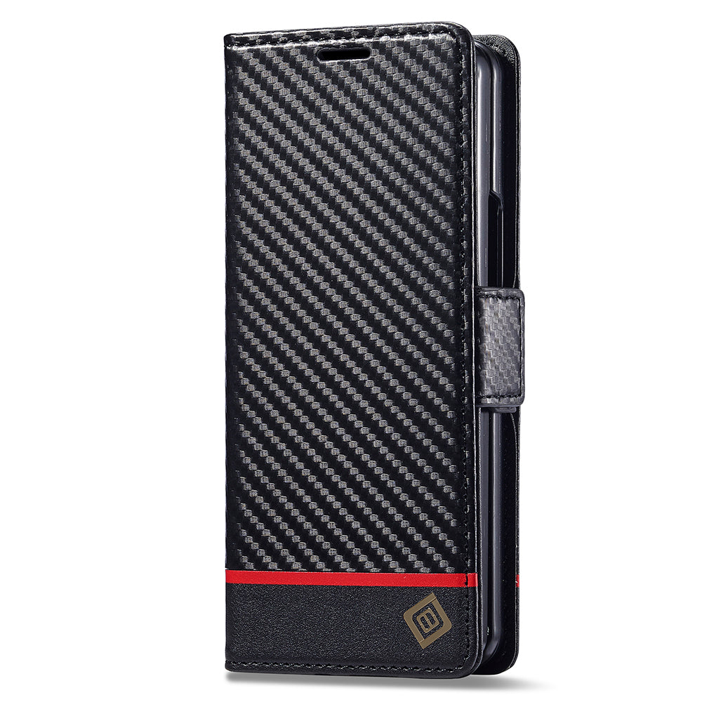 Uniqkart For Samsung Galaxy Z Fold5 5G Phone Leather 
Cover Carbon Fiber Texture Stand Wallet Case - Horizontal Stripe