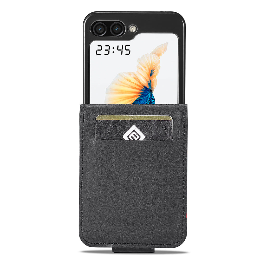 Uniqkart For Samsung Galaxy Z Flip5 5G Card Holder Phone Case Carbon Fiber Texture Leather Phone Cover - Vertical Stripe
