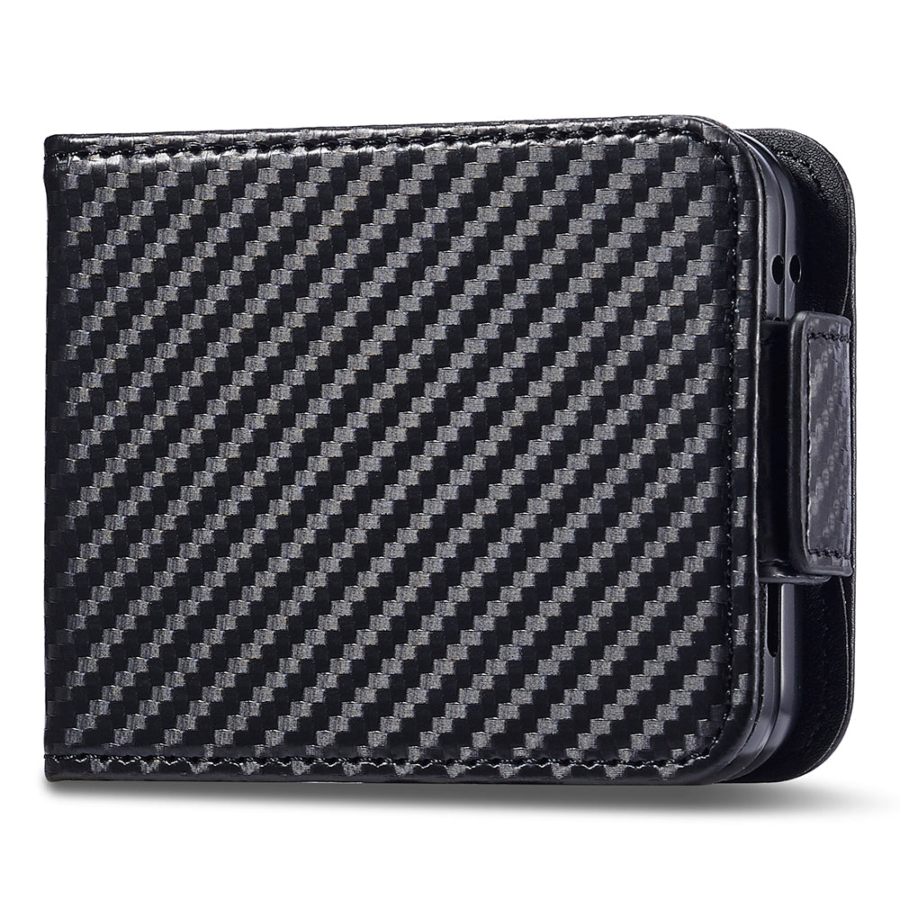 Uniqkart For Samsung Galaxy Z Flip5 5G Card Holder Phone Case Carbon Fiber Texture Leather Phone Cover - Vertical Stripe