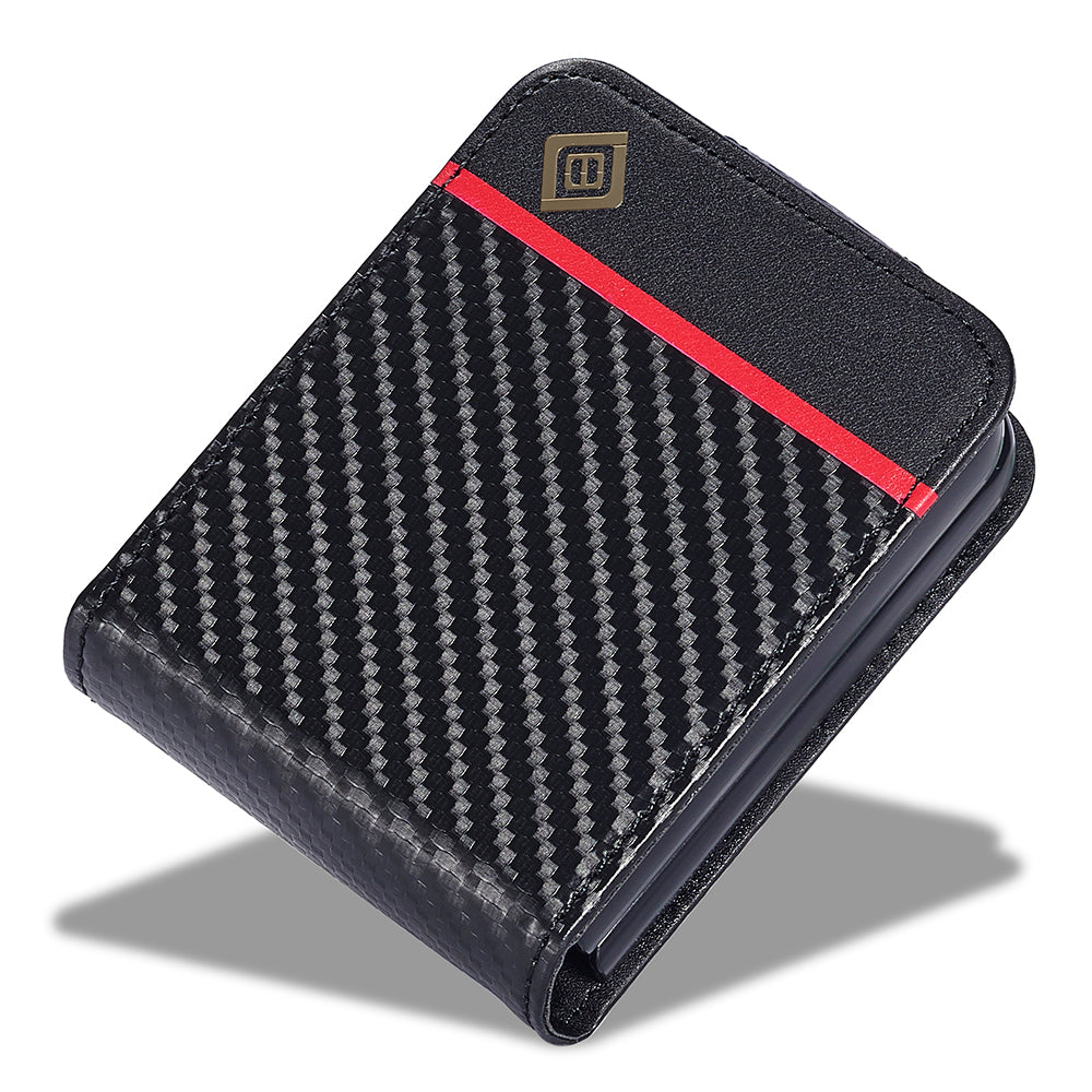 Uniqkart For Samsung Galaxy Z Flip5 5G Card Holder Phone Case Carbon Fiber Texture Leather Phone Cover - Vertical Stripe
