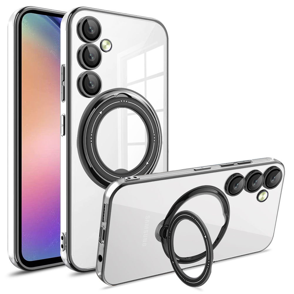 Phone Case for Samsung Galaxy A54 5G PC+TPU Rotation Kickstand Cover Compatible with MagSafe - Black