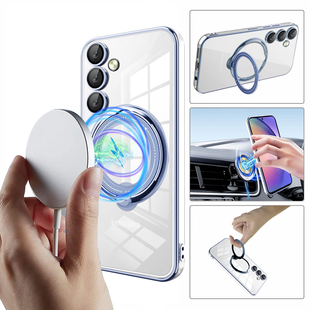 Phone Case for Samsung Galaxy A54 5G PC+TPU Rotation Kickstand Cover Compatible with MagSafe - Black