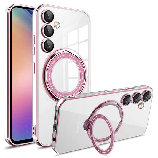 Phone Case for Samsung Galaxy A54 5G PC+TPU Rotation Kickstand Cover Compatible with MagSafe - Pink