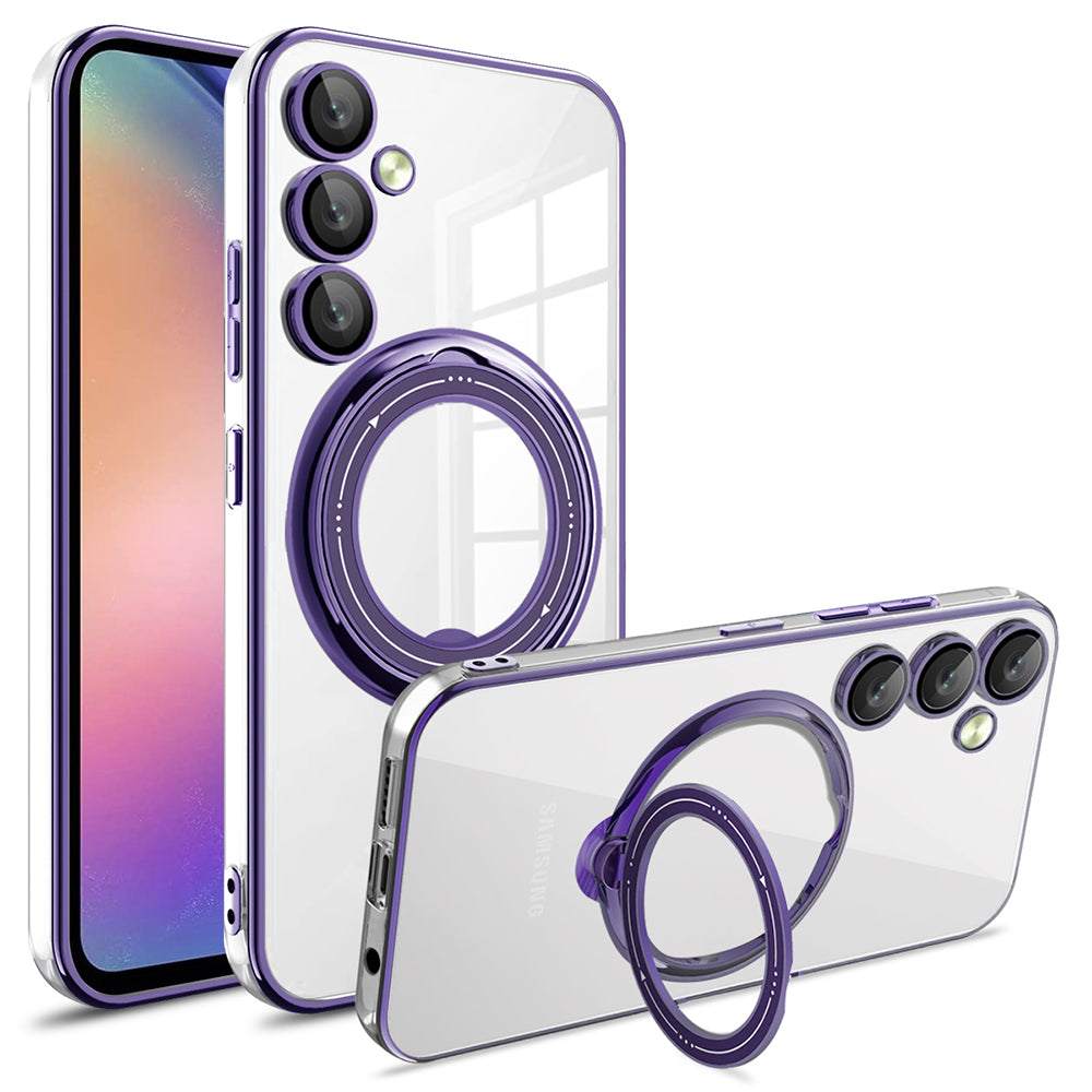 Phone Case for Samsung Galaxy A54 5G PC+TPU Rotation Kickstand Cover Compatible with MagSafe - Purple
