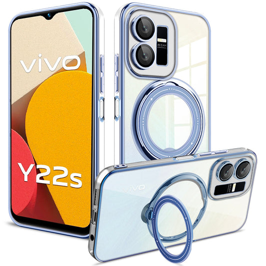 Uniqkart for vivo Y22s 4G / Y35 4G (2022) Ring Kickstand Phone Case Drop Proof PC+TPU Cover Compatible with MagSafe - Blue