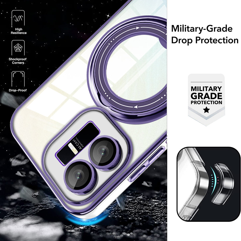 Uniqkart for vivo Y22s 4G / Y35 4G (2022) Ring Kickstand Phone Case Drop Proof PC+TPU Cover Compatible with MagSafe - Silver