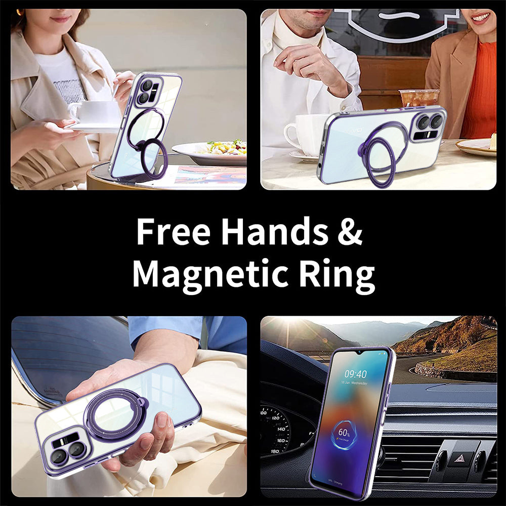 Uniqkart for vivo Y22s 4G / Y35 4G (2022) Ring Kickstand Phone Case Drop Proof PC+TPU Cover Compatible with MagSafe - Silver
