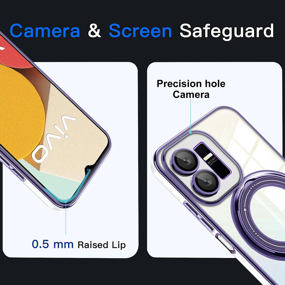 Uniqkart for vivo Y22s 4G / Y35 4G (2022) Ring Kickstand Phone Case Drop Proof PC+TPU Cover Compatible with MagSafe - Silver