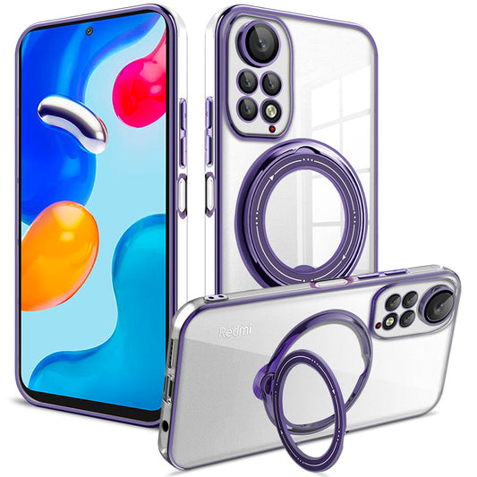 Uniqkart for Xiaomi Redmi Note 11 4G (Qualcomm) / Note 11S 4G PC+TPU Cover Ring Kickstand Phone Case Compatible with MagSafe - Purple