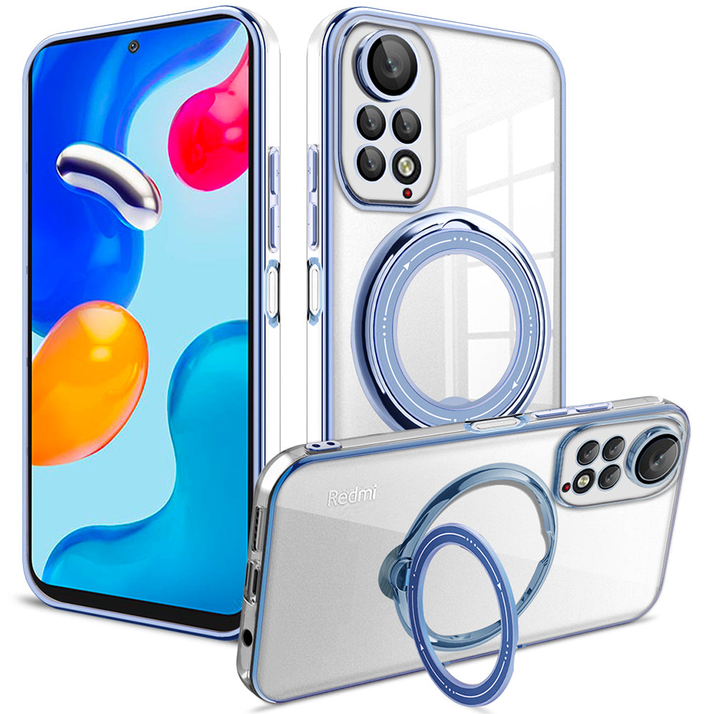 Uniqkart for Xiaomi Redmi Note 11 4G (Qualcomm) / Note 11S 4G PC+TPU Cover Ring Kickstand Phone Case Compatible with MagSafe - Blue