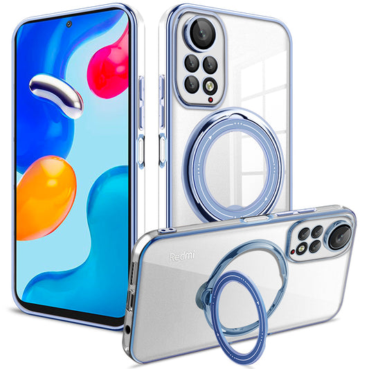 Uniqkart for Xiaomi Redmi Note 11 4G (Qualcomm) / Note 11S 4G PC+TPU Cover Ring Kickstand Phone Case Compatible with MagSafe - Blue
