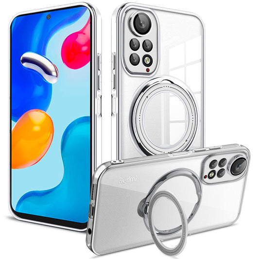 Uniqkart for Xiaomi Redmi Note 11 4G (Qualcomm) / Note 11S 4G PC+TPU Cover Ring Kickstand Phone Case Compatible with MagSafe - Silver