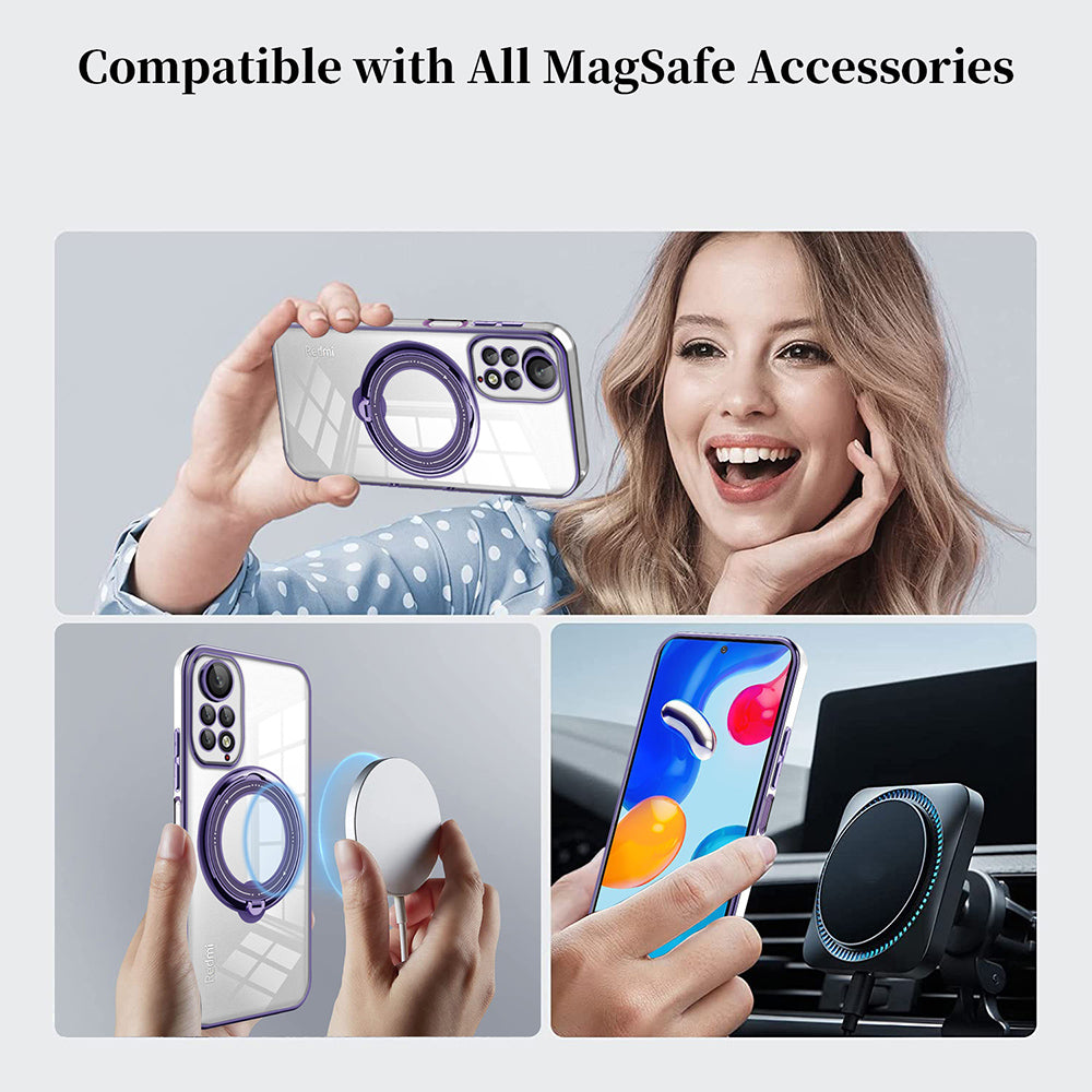 Uniqkart for Xiaomi Redmi Note 11 4G (Qualcomm) / Note 11S 4G PC+TPU Cover Ring Kickstand Phone Case Compatible with MagSafe - Silver