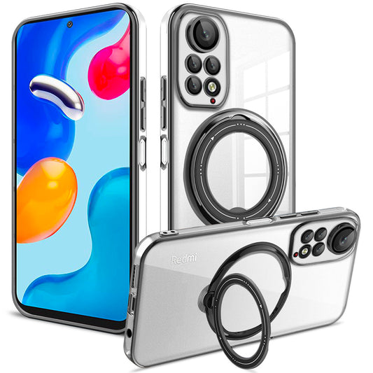 Uniqkart for Xiaomi Redmi Note 11 4G (Qualcomm) / Note 11S 4G PC+TPU Cover Ring Kickstand Phone Case Compatible with MagSafe - Black