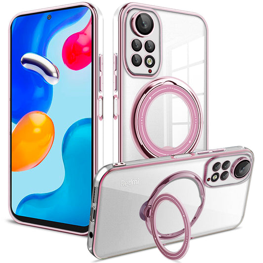 Uniqkart for Xiaomi Redmi Note 11 4G (Qualcomm) / Note 11S 4G PC+TPU Cover Ring Kickstand Phone Case Compatible with MagSafe - Pink