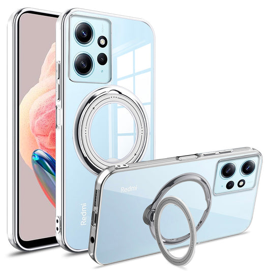 Uniqkart for Xiaomi Redmi Note 12 4G Anti-drop Phone Case PC+TPU Ring Kickstand Cover Compatible with MagSafe - Silver