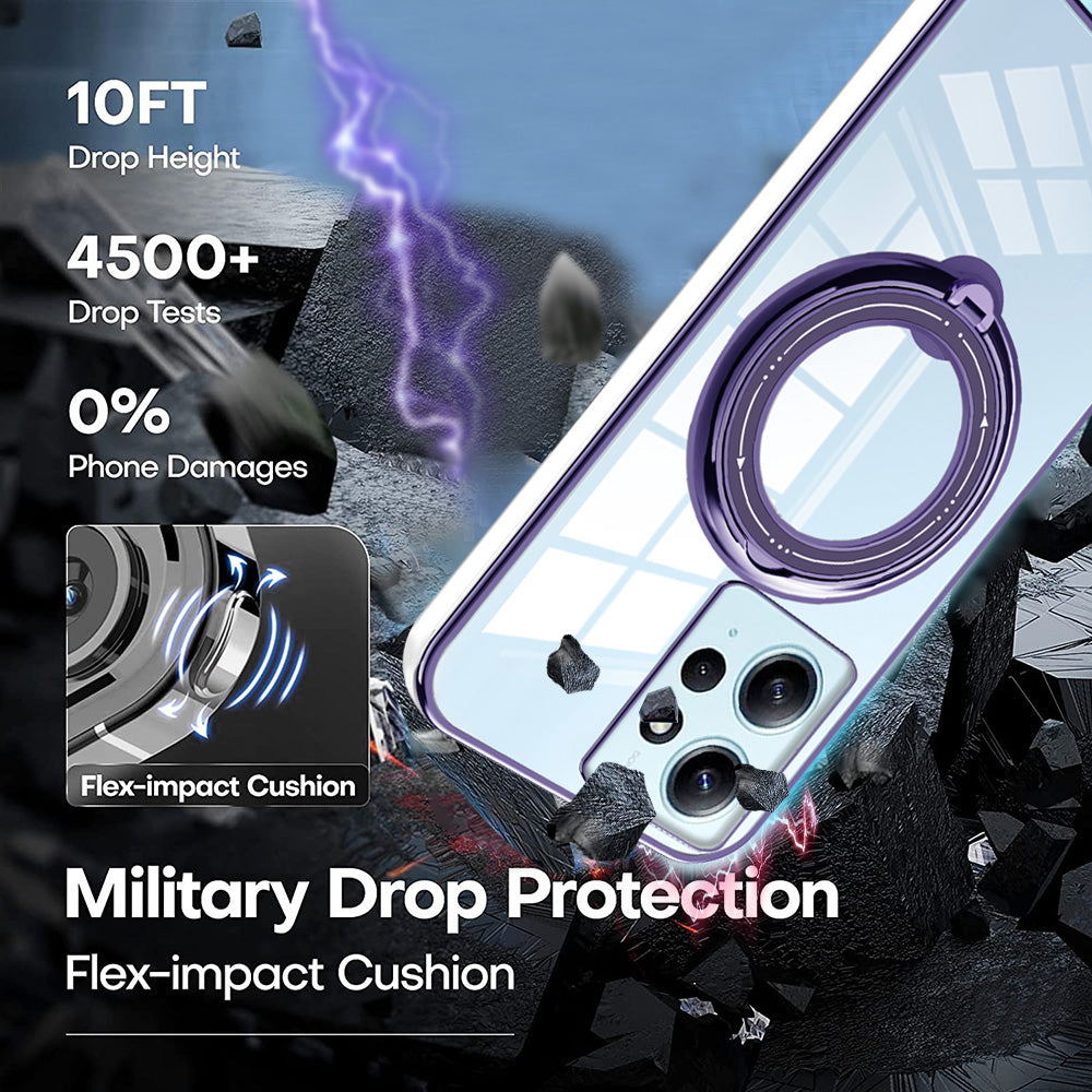 Uniqkart for Xiaomi Redmi Note 12 4G Anti-drop Phone Case PC+TPU Ring Kickstand Cover Compatible with MagSafe - Silver