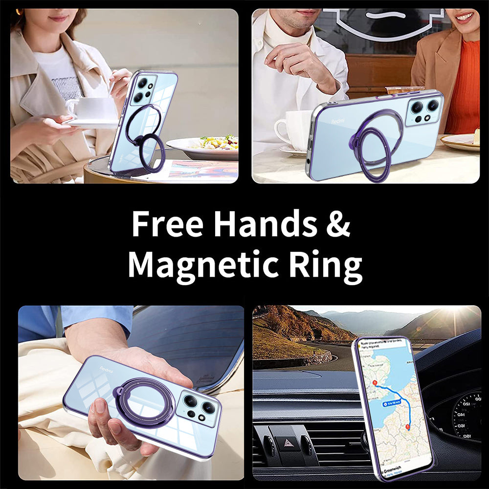 Uniqkart for Xiaomi Redmi Note 12 4G Anti-drop Phone Case PC+TPU Ring Kickstand Cover Compatible with MagSafe - Silver