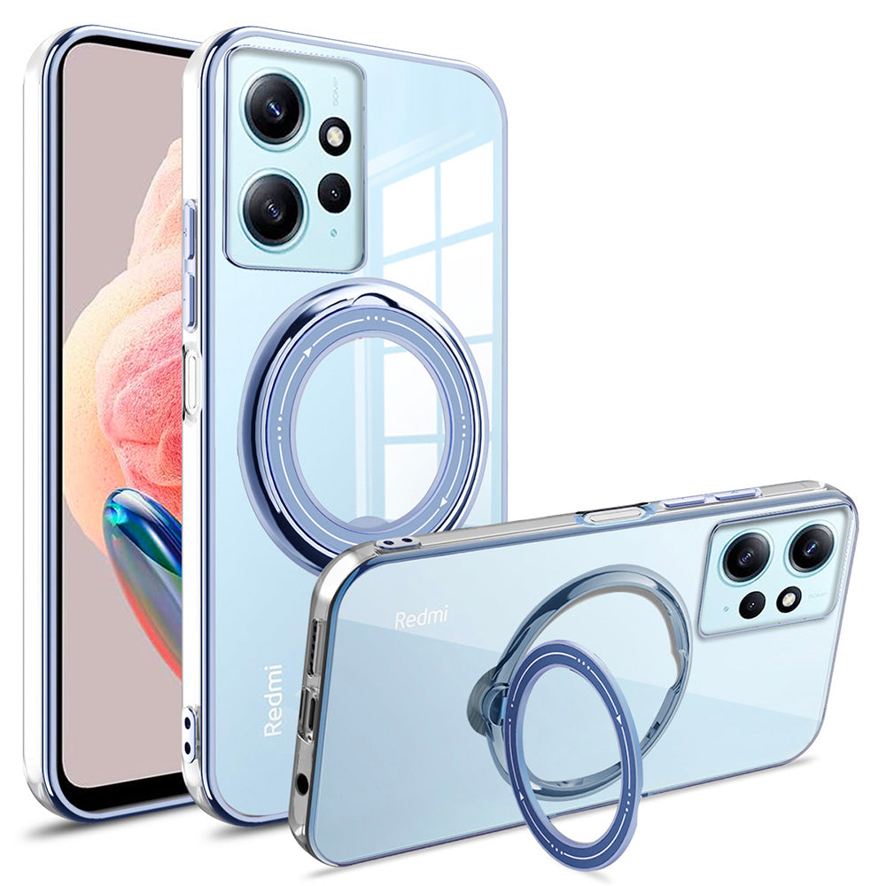 Uniqkart for Xiaomi Redmi Note 12 4G Anti-drop Phone Case PC+TPU Ring Kickstand Cover Compatible with MagSafe - Blue