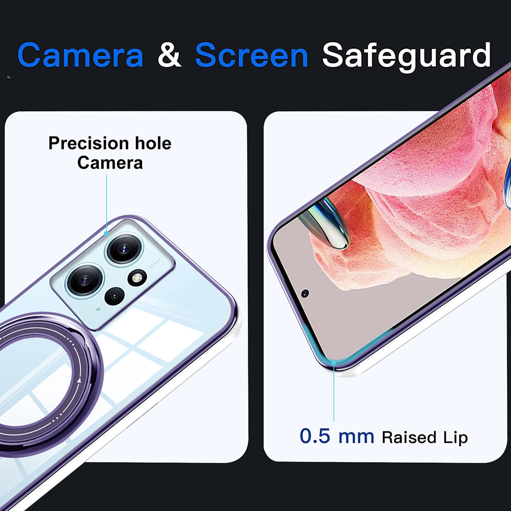 Uniqkart for Xiaomi Redmi Note 12 4G Anti-drop Phone Case PC+TPU Ring Kickstand Cover Compatible with MagSafe - Blue