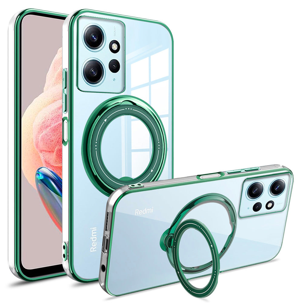 Uniqkart for Xiaomi Redmi Note 12 4G Anti-drop Phone Case PC+TPU Ring Kickstand Cover Compatible with MagSafe - Green