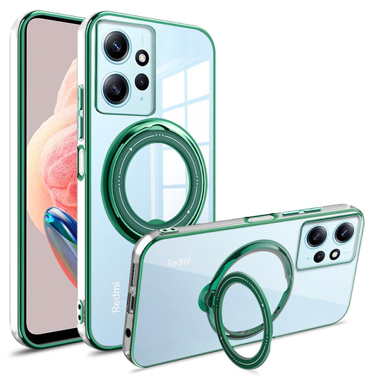 Uniqkart for Xiaomi Redmi Note 12 4G Anti-drop Phone Case PC+TPU Ring Kickstand Cover Compatible with MagSafe - Green