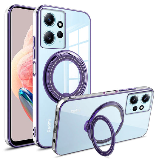 Uniqkart for Xiaomi Redmi Note 12 4G Anti-drop Phone Case PC+TPU Ring Kickstand Cover Compatible with MagSafe - Purple
