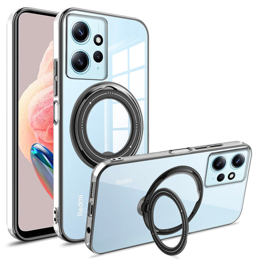 Uniqkart for Xiaomi Redmi Note 12 4G Anti-drop Phone Case PC+TPU Ring Kickstand Cover Compatible with MagSafe - Black