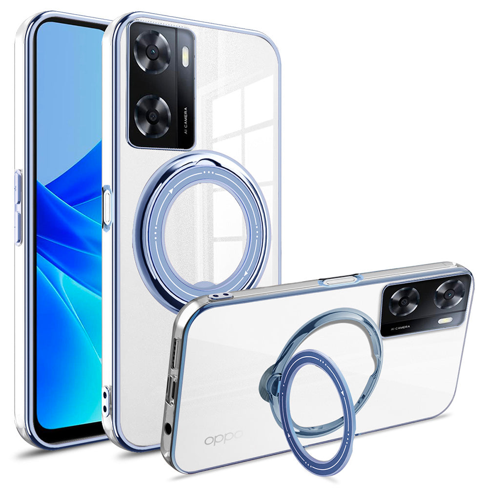 Anti-drop Phone Case for Oppo A57 (2022) 5G PC+TPU Ring Kickstand Cover  Compatible with MagSafe Blue