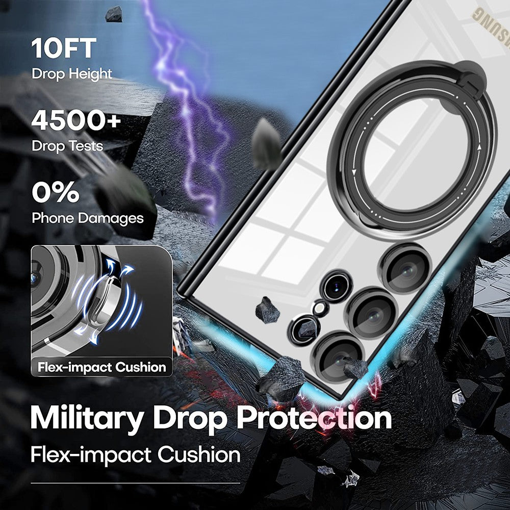 Phone Case for Samsung Galaxy S23 Ultra PC+TPU Cover Rotation Kickstand Phone Shell Compatible with MagSafe - Silver