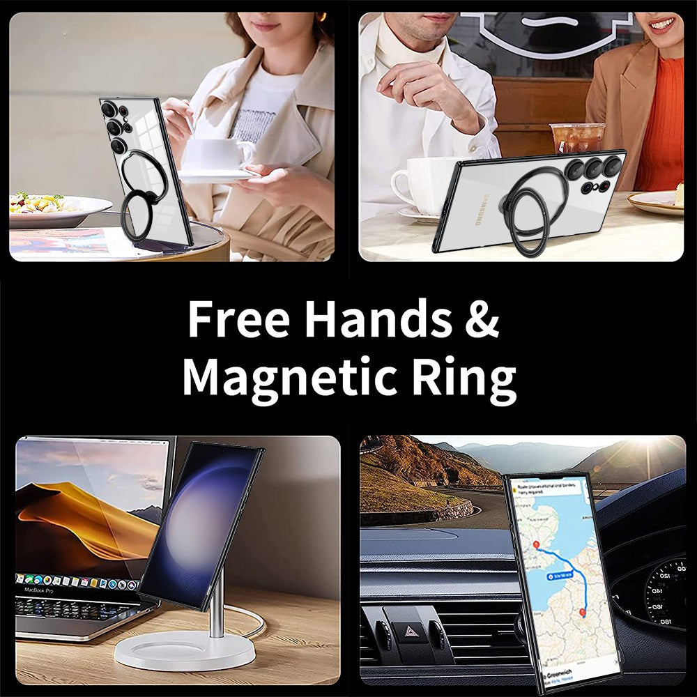 Phone Case for Samsung Galaxy S23 Ultra PC+TPU Cover Rotation Kickstand Phone Shell Compatible with MagSafe - Silver