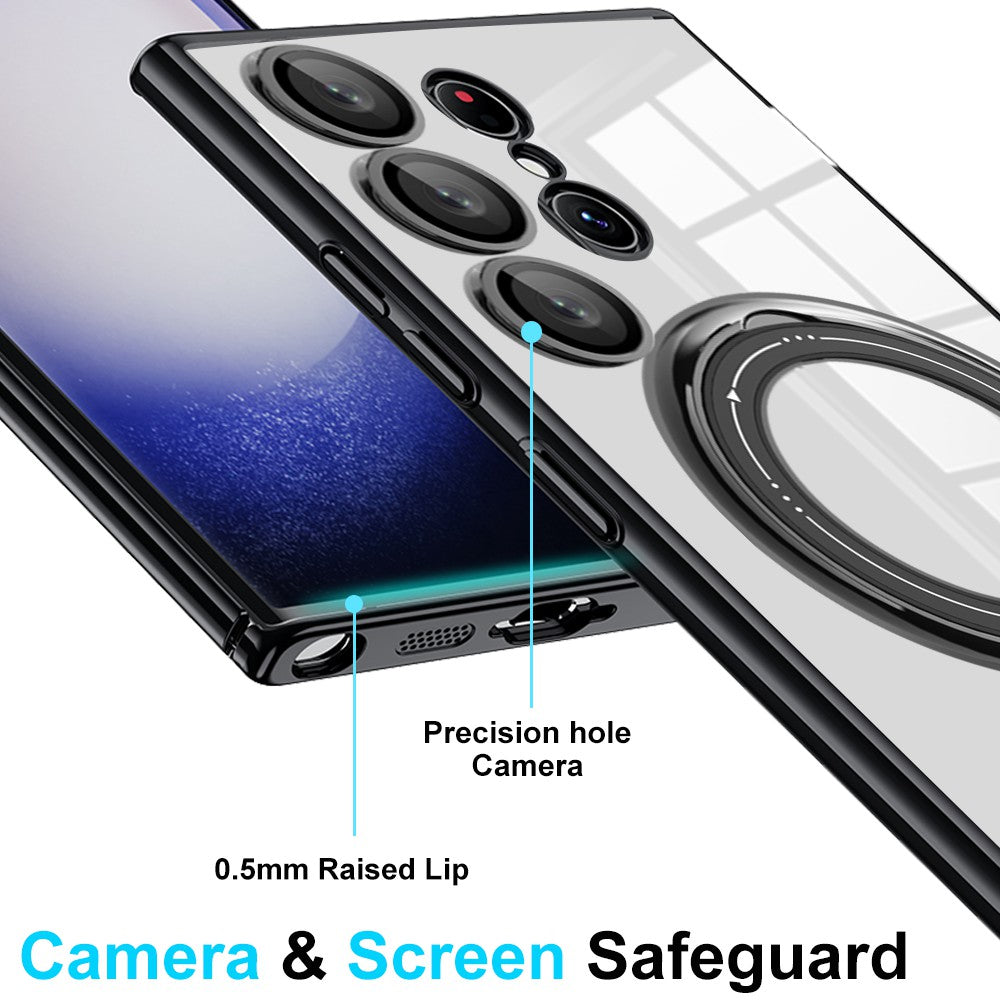 Phone Case for Samsung Galaxy S23 Ultra PC+TPU Cover Rotation Kickstand Phone Shell Compatible with MagSafe - Silver