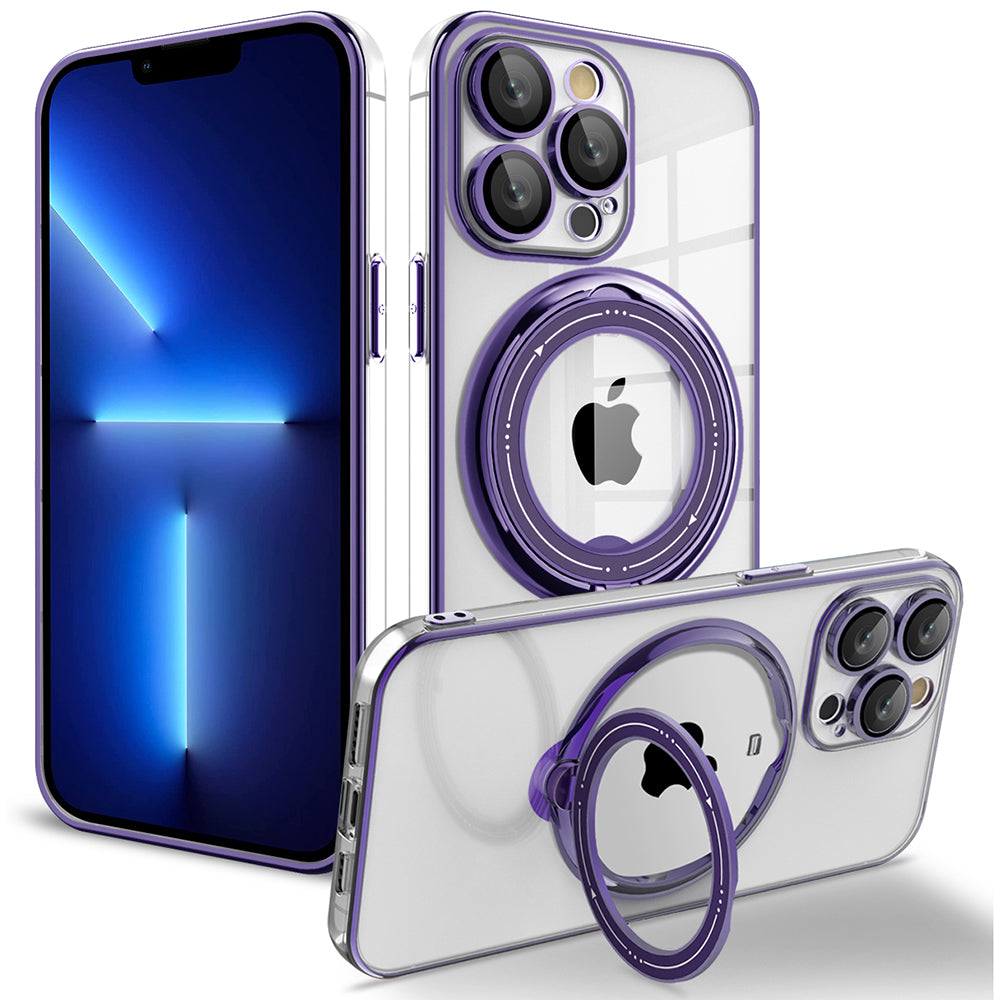 Shockproof Case for iPhone 13 Pro 6.1 inch PC+TPU Phone Shell Rotating Kickstand Back Cover Compatible with MagSafe - Purple