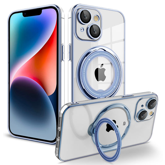 PC+TPU Phone Case for iPhone 12 Pro 6.1 inch Rotating Kickstand Phone Cover Shockproof Case Compatible with MagSafe - Blue