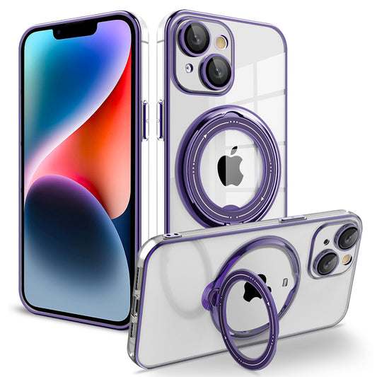 PC+TPU Phone Case for iPhone 12 Pro 6.1 inch Rotating Kickstand Phone Cover Shockproof Case Compatible with MagSafe - Purple