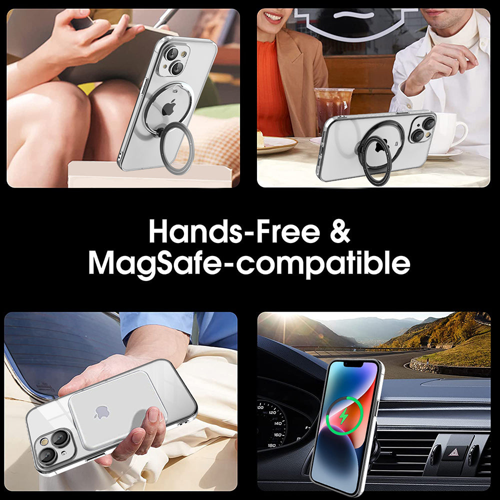 PC+TPU Phone Case for iPhone 12 Pro 6.1 inch Rotating Kickstand Phone Cover Shockproof Case Compatible with MagSafe - Purple
