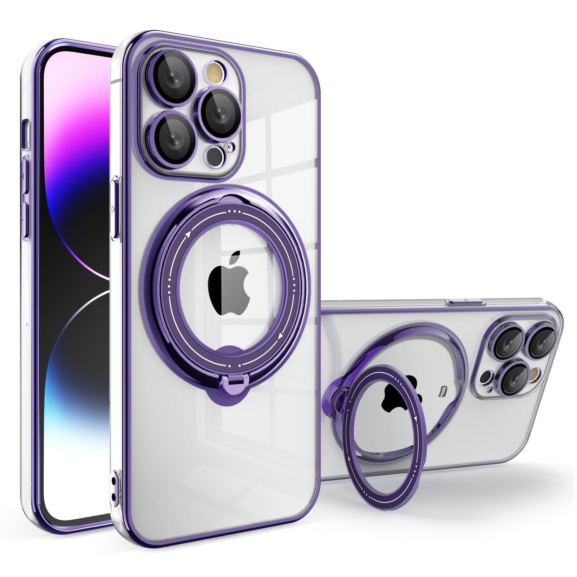 Rotating Kickstand Case for iPhone 14 Pro Max Shockproof PC+TPU Phone Cover Compatible with MagSafe - Purple
