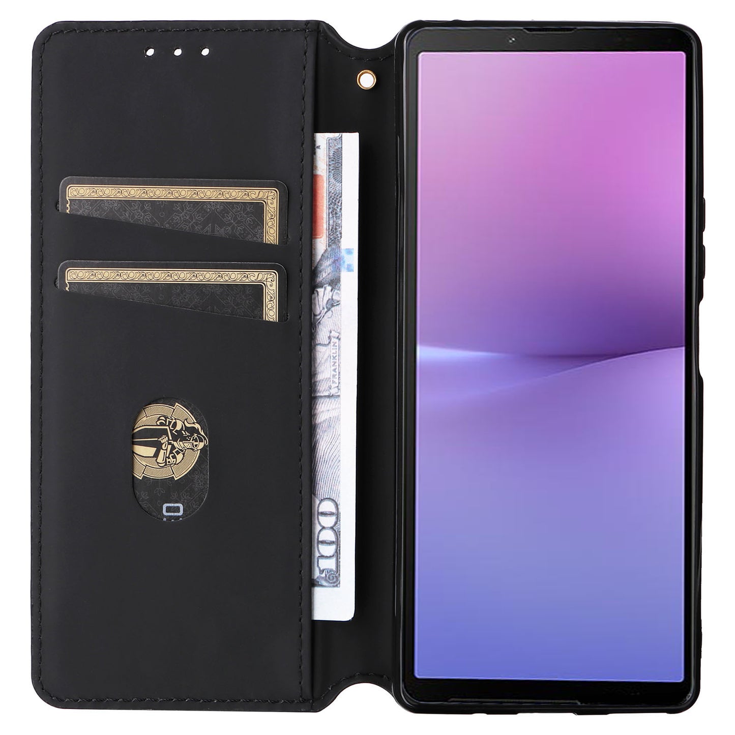 Rhombus Imprinted Cover for Sony Xperia 8 Flip Stand PU Leather Wallet Phone Case - Black