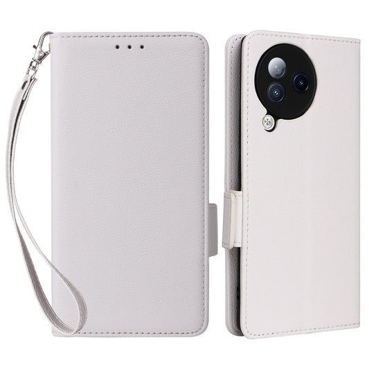 Uniqkart for Xiaomi Civi 3 5G Wallet Case PU Leather Litchi Texture Stand Protective Cover with Hand  Strap - White