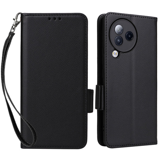 Uniqkart for Xiaomi Civi 3 5G Wallet Case PU Leather Litchi Texture Stand Protective Cover with Hand  Strap - Black