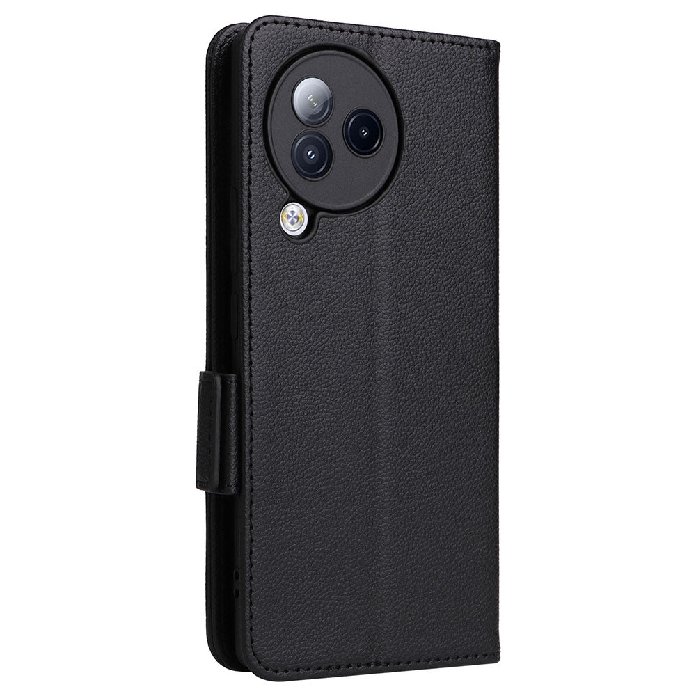 Uniqkart for Xiaomi Civi 3 5G Wallet Case PU Leather Litchi Texture Stand Protective Cover with Hand  Strap - Black