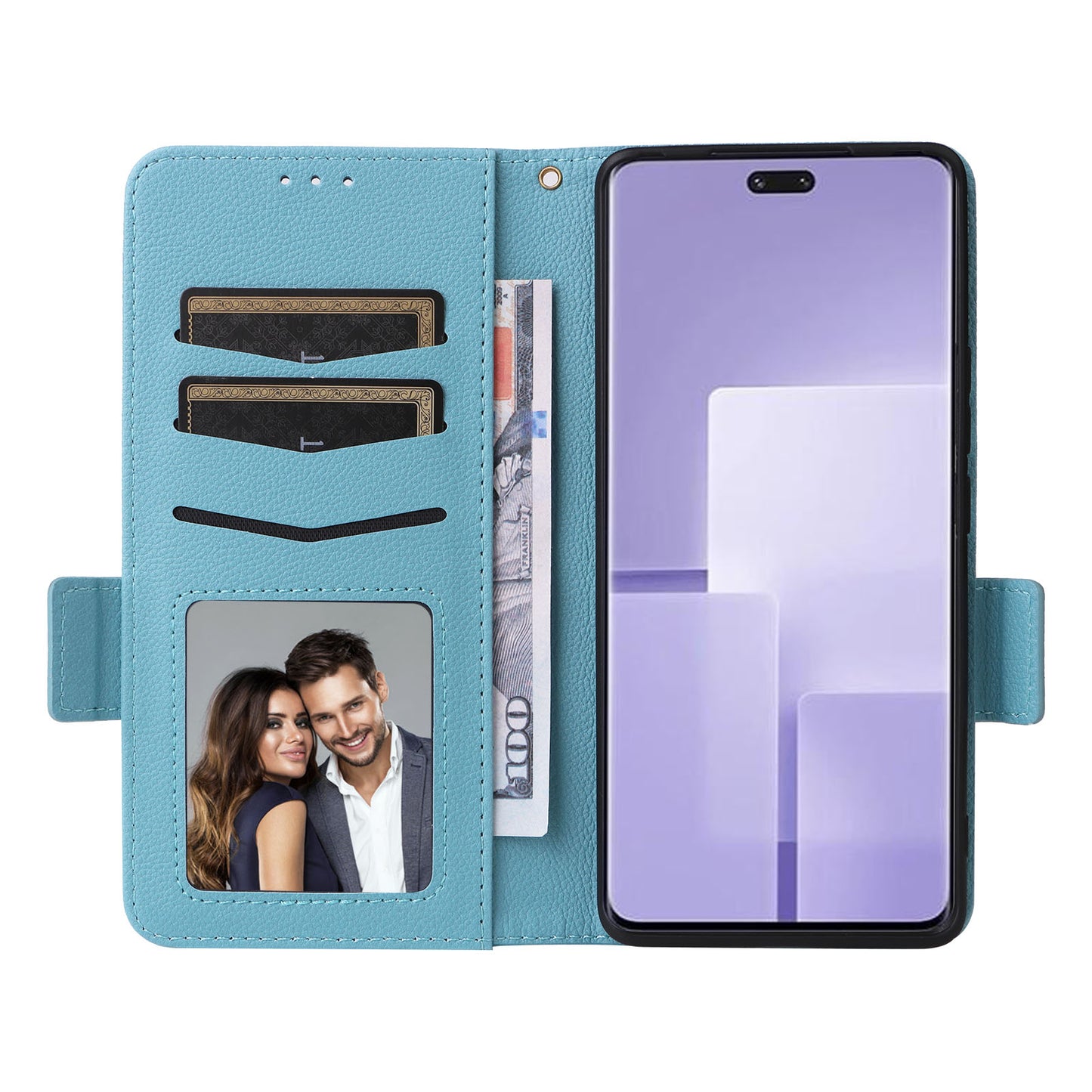 Uniqkart for Xiaomi Civi 3 5G Wallet Case PU Leather Litchi Texture Stand Protective Cover with Hand  Strap - Baby Blue