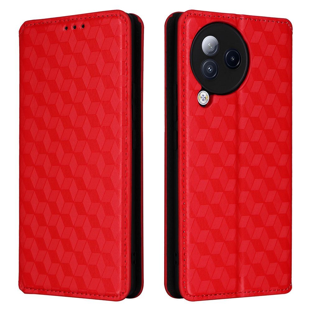 Uniqkart for Xiaomi Civi 3 5G Rhombus Imprinted Stand Case PU Leather Wallet Phone Cover - Red